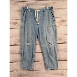 GAP Girlfriend Utility Distressed Jogger Jeans Womens XL Blue Light Wash